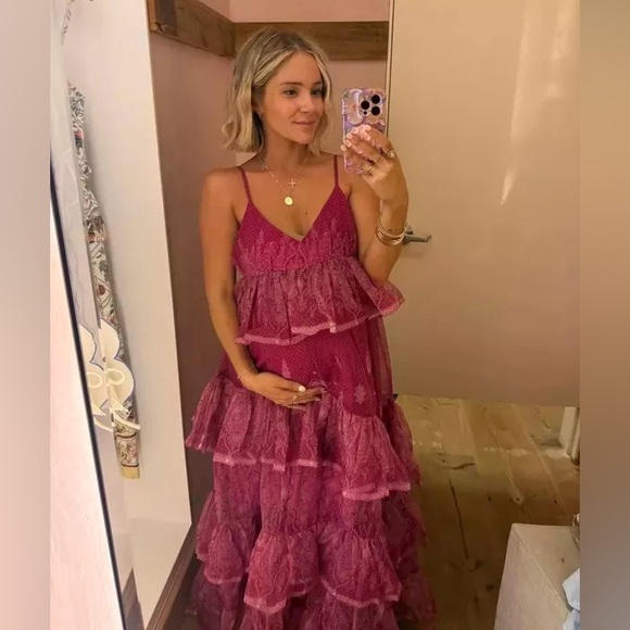 NWT Anthropologie Let Me Be Sleeveless Sheer Tiered Midi Dress Sz S - Picture 6 of 16